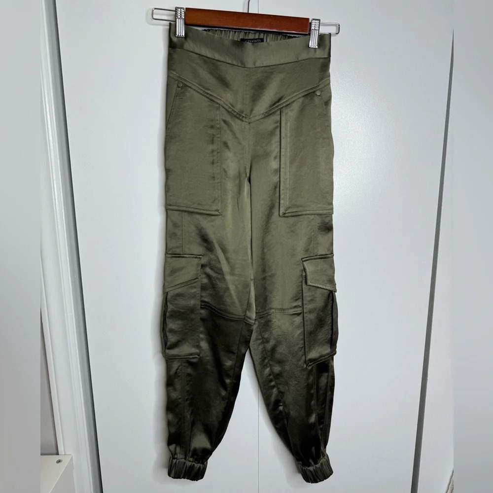 AllSaints - Astarte High-Rise Tapered Cargo Trousers Joggers - Green Size 0 - Picture 2 of 10